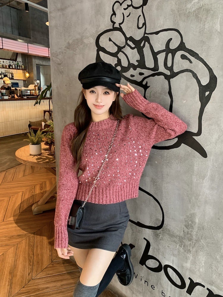 【tops】スパンコールニットセーター M27848