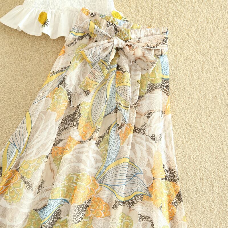 【set】ファッションand清新!2021新作気質満点刺繍スウィートシフォン2点セットF0051