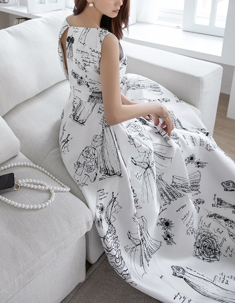 【dress】ノースリーブ美シルエットロングワンピース Q8355