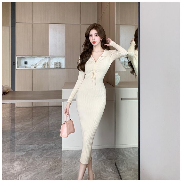 【dress】折り襟ニットワンピース M18297