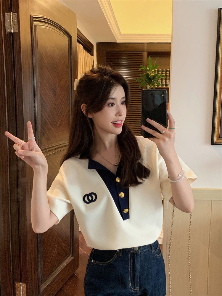 【tops】POLOネックデザインTシャツG21361