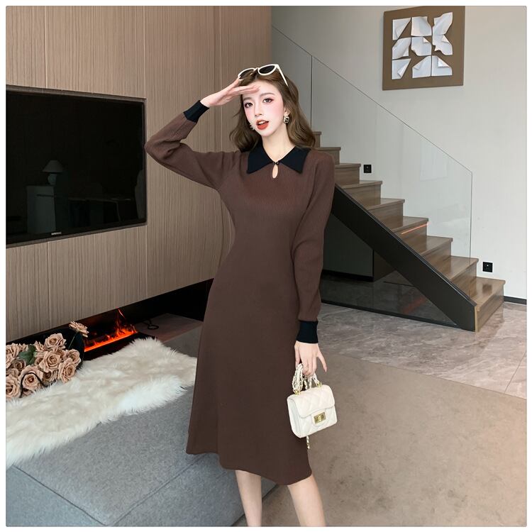 【dress】折り襟ニットワンピース M19059