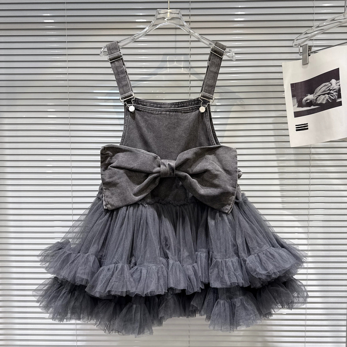 【dress】ビッグリボンチュールドッキングデニムサロペット N3571