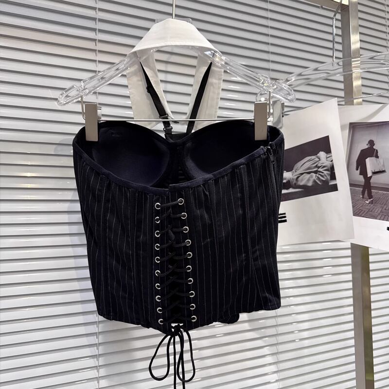 【tops】シャツネック付きチューブトップス Q7895