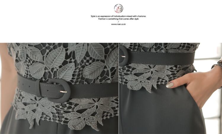 【set】美人度アップ!レース洋気切り替えノースリーブハイウエストオールインワン G0426