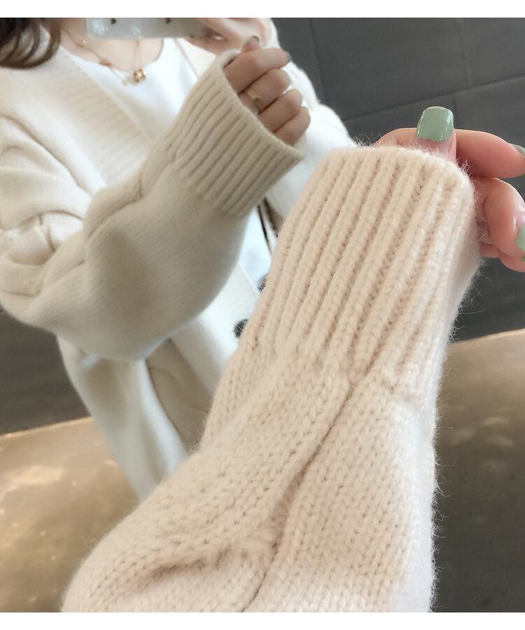 【outer】今季トレンド4色長袖無地おしゃれゆったり着回し韓国風ニットカーディガンF1031