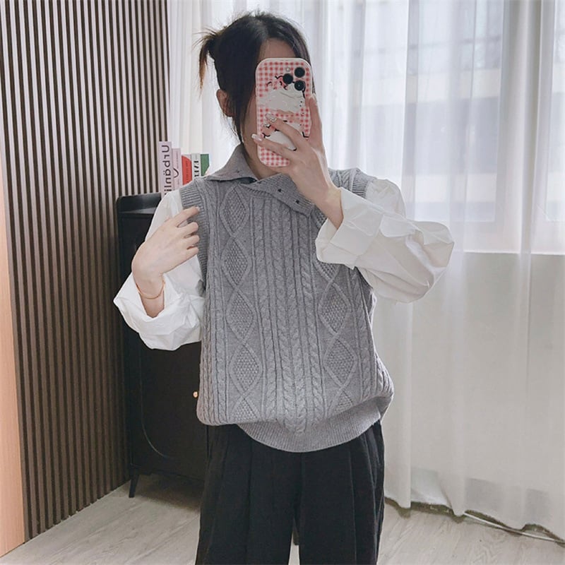 【tops】シャツ切り替えニットセーター M25782