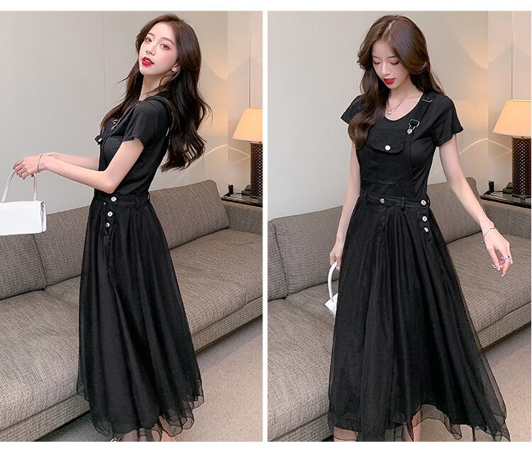 【dress】デニムメッシュサロペットワンピースG20359