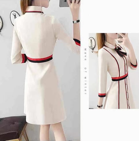 【dress】今季トレンドPOLOネック長袖蝶々結び韓国ファッションOL通勤AラインニットワンピースF3362