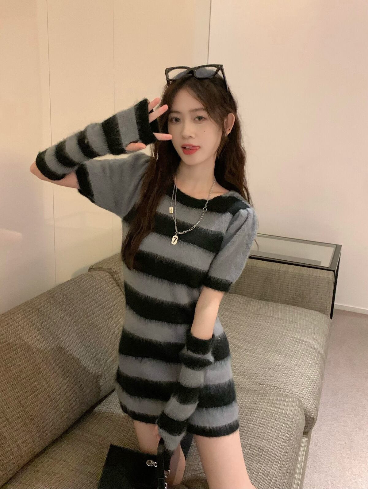 【dress】アームカバー付きニットワンピース M28720