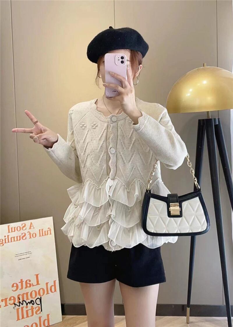 【outer】レースドッキングニットカーデ M19192