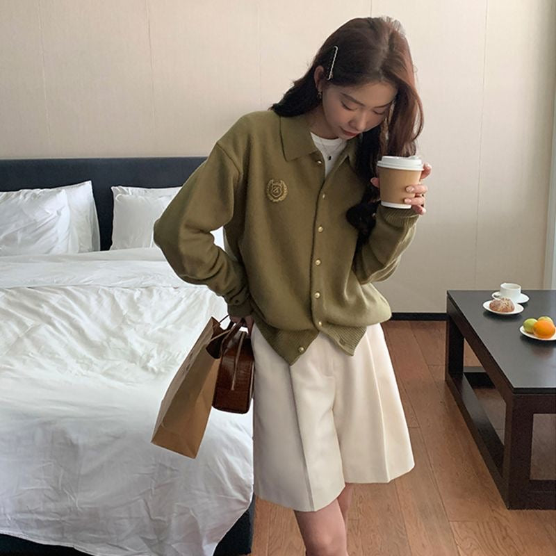 【outer】ポロカラーニットカーディガンF8141