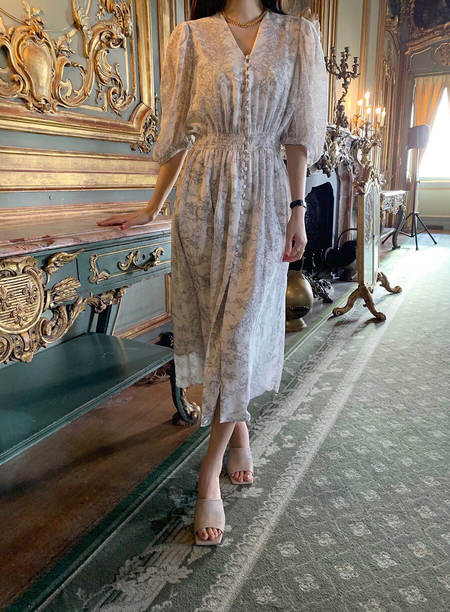 【dress】Vネック花柄シフォンワンピース G20747