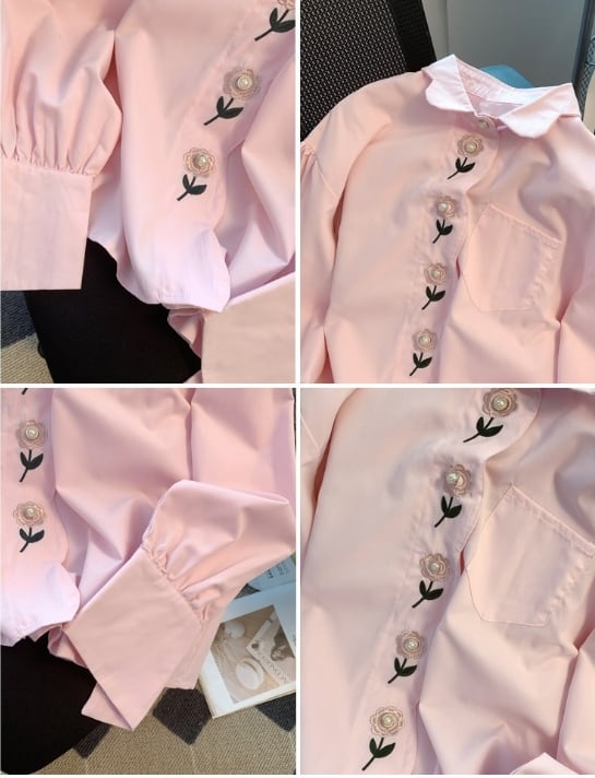 【tops】スウィート刺繍 長袖ブラウスG20659