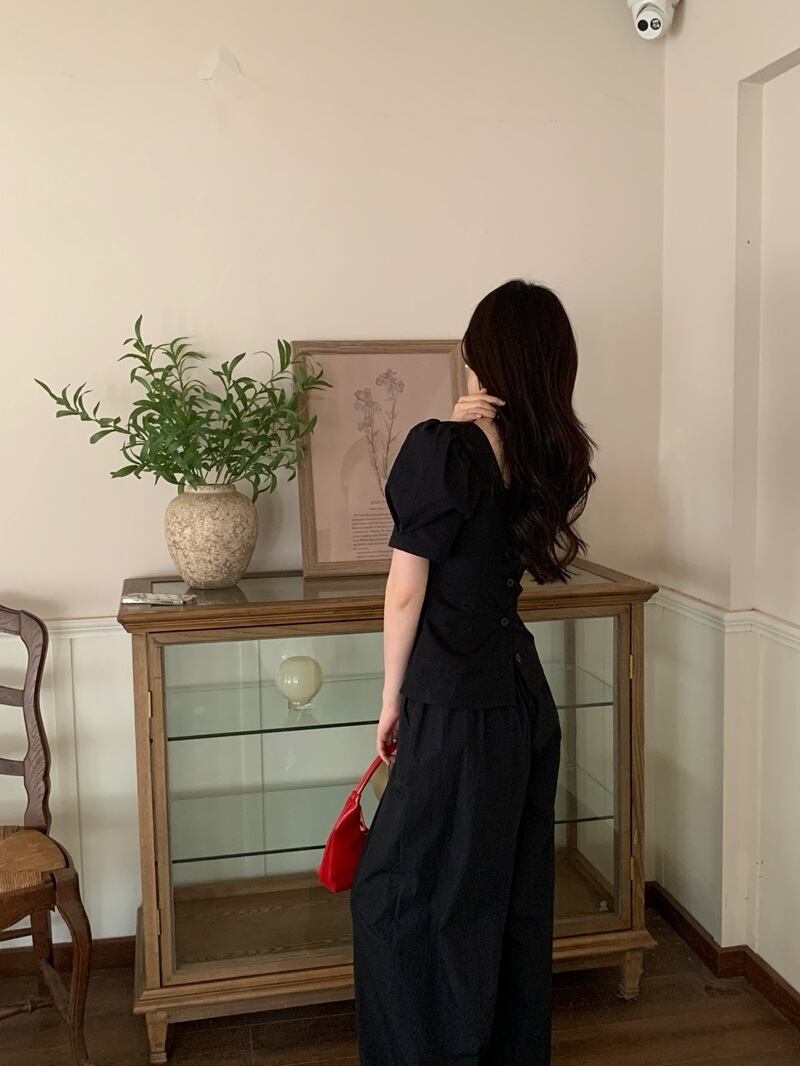 【set】パフスリーブブラウス+ガウチョパンツ2点セットG21365