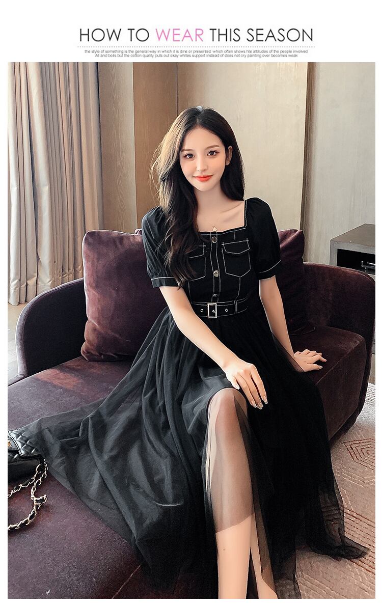 【dress】好感度UP!気質満点スクエアネック切り替えデザインワンピース