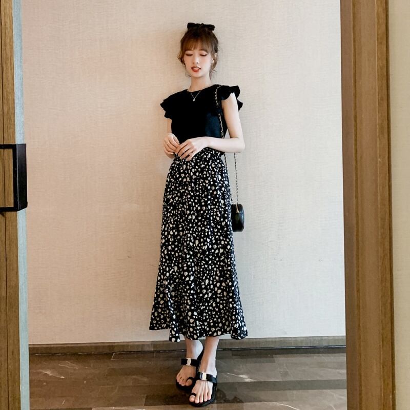 【set】韓国系スウィート洋気トップス+花柄スカート2点セット G0666