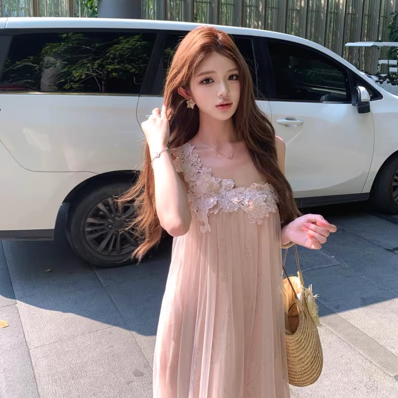 【dress】レースドッキングワンショルダーロングワンピース Q8444