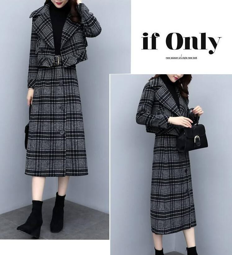 【set】秋冬新作好感度UP!気質満点レトロファッションアウター+スカート2点セット G4439