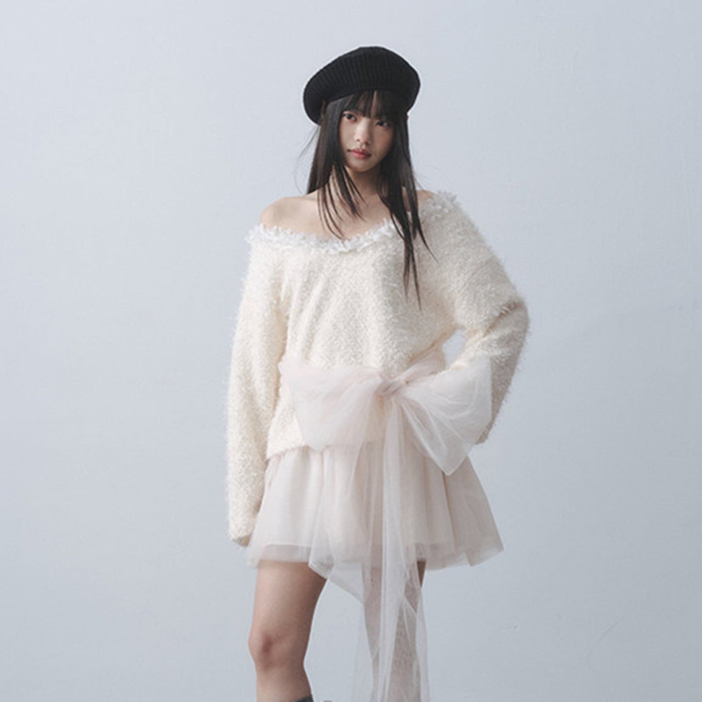 【dress】リボンチュールドッキングミニワンピース N3522