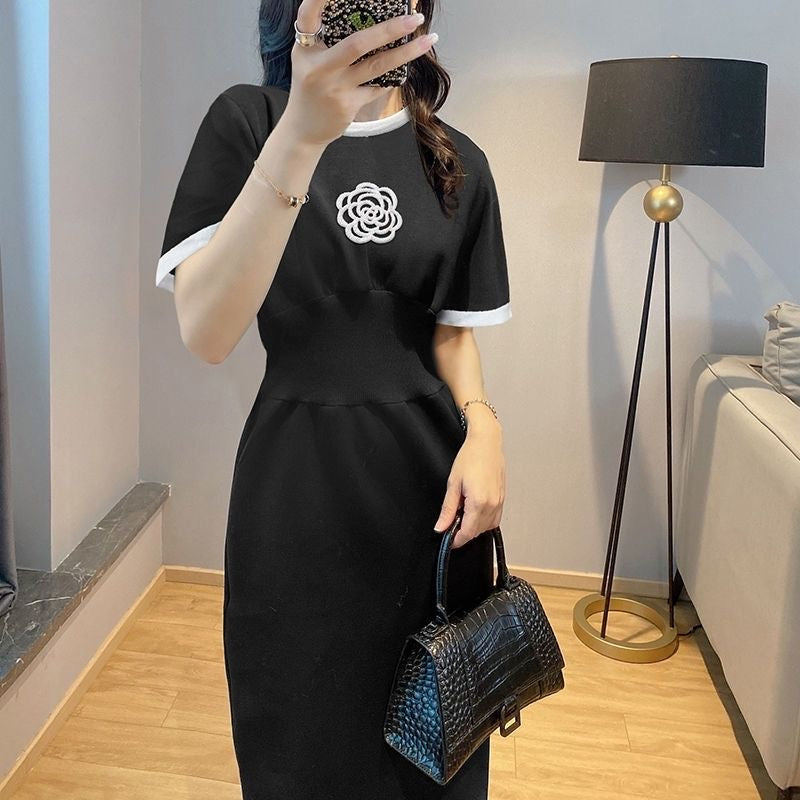 【dress】ラウンドネック半袖ロング丈ワンピースF7794