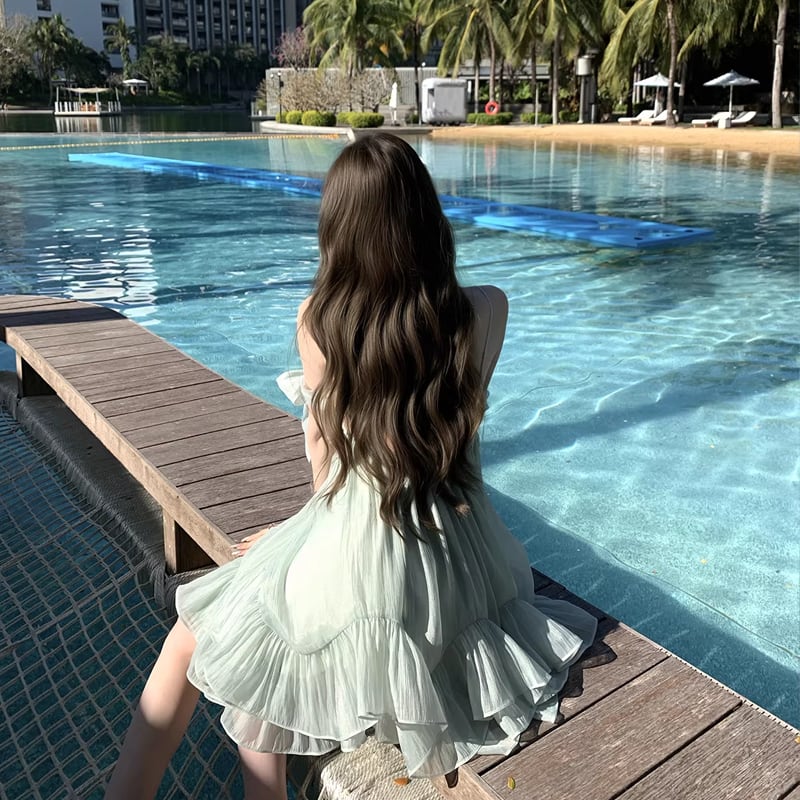 【dress】リボン付きフリルミニワンピース Q8405