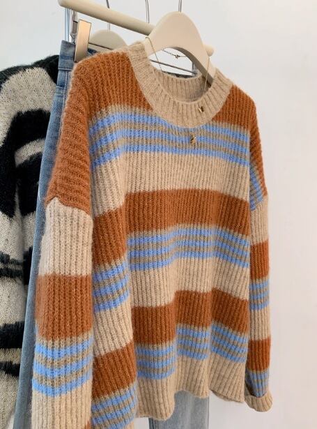 【tops】ボーダー柄ニットセーター M29239