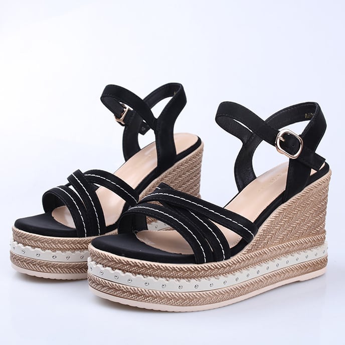 【shoes】2色ウェッジヒール履きやすい合わせやすいオープントゥサンダルF5100