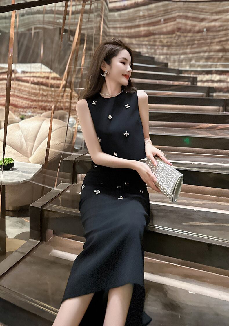 【set】タンクトップ+スリットスカート2点セットF7188