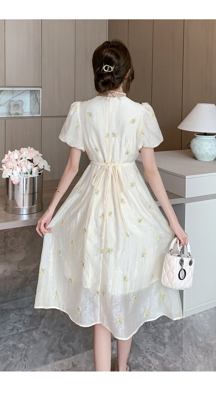 【dress】Vネック花柄パフスリーブワンピース G21582