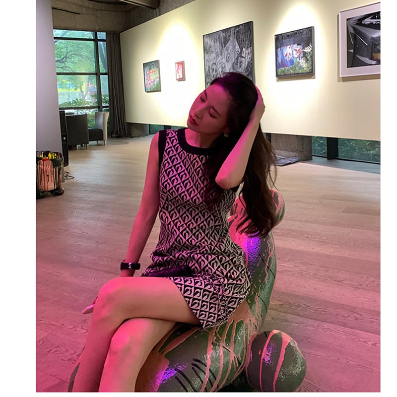 【dress】女子力アップ!気質満点ノースリーブ着痩せ高級感レディースニットワンピース G14886