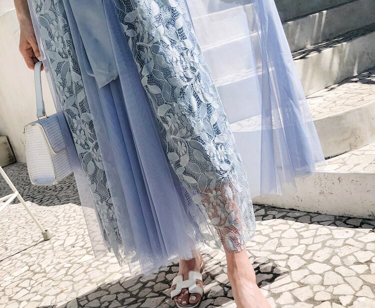 【bottoms】春夏気質アップINS風着痩せハイウエスト花柄メッシュスカート