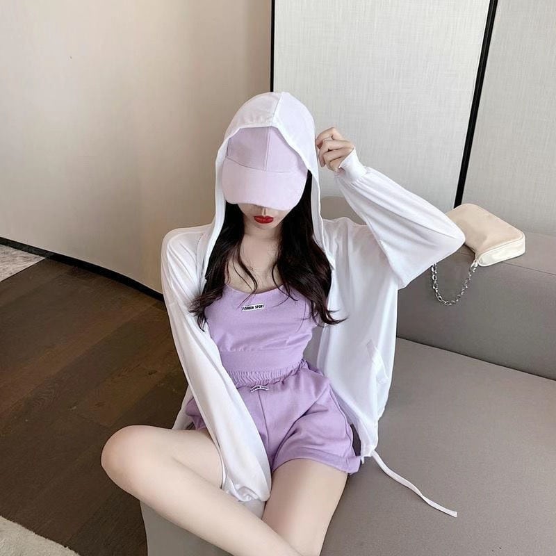 【set】フード付きカーディガン+キャミソール+ショートパンツ3点セットF7370