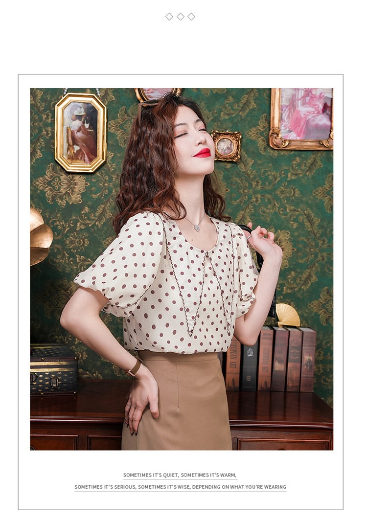 【tops】パフスリーブ ドット柄ブラウスG21040