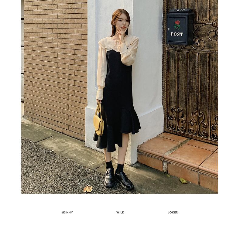 【set】新作秋スウィート長袖洋気シャツ+キャミワンピース2点セット G2083