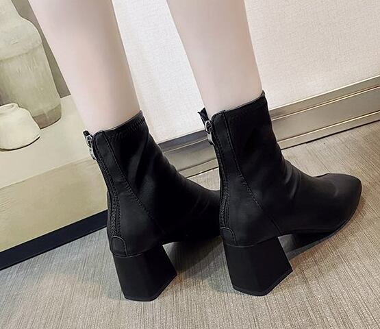 【shoes】ジッパー付きチャンキーヒールブーツF3431
