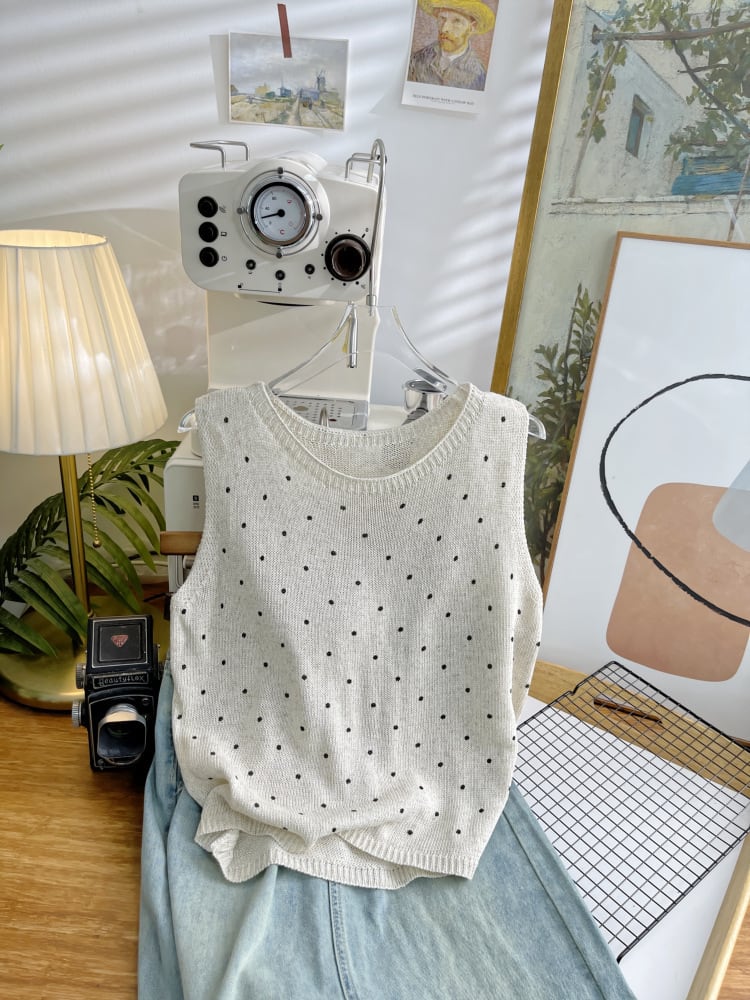 【tops】ノースリーブドット柄トップス M24555