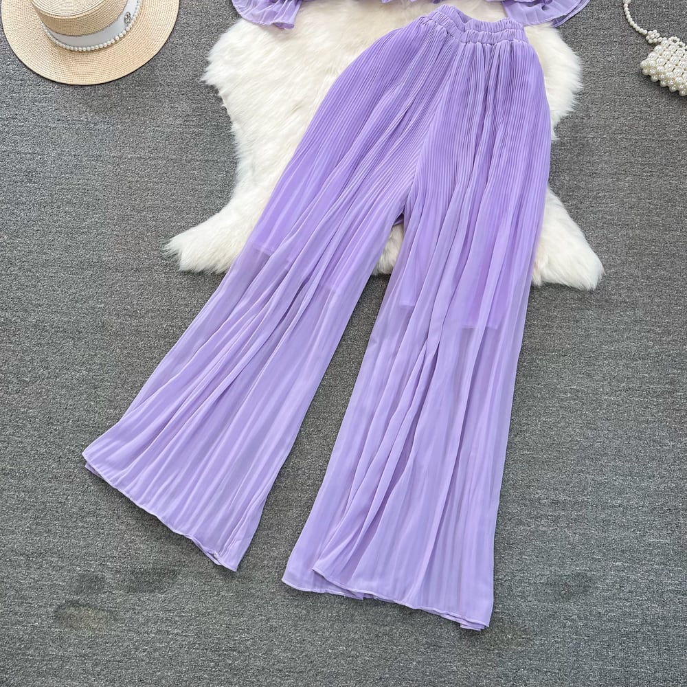 【set】シフォントップス+ガウチョパンツ2点セットG20355