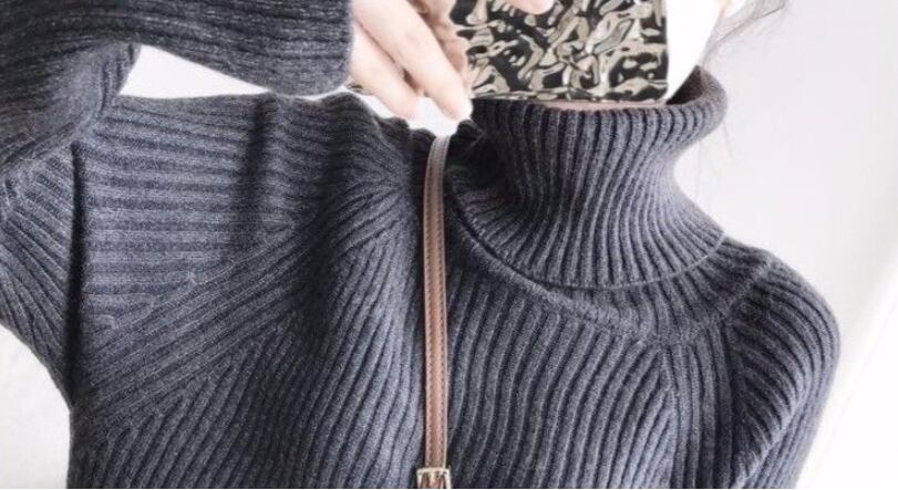 【dress】秋冬気質満点レトロフランス風着痩せハイネックニットワンピース G2598