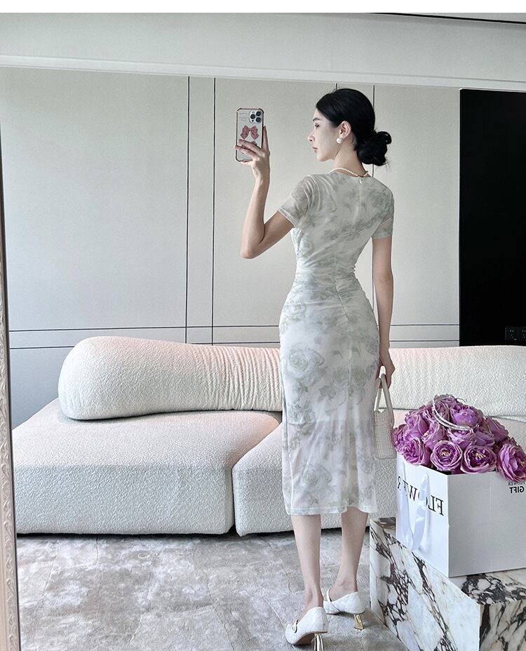 【dress】プリントメッシュワンピース G20387