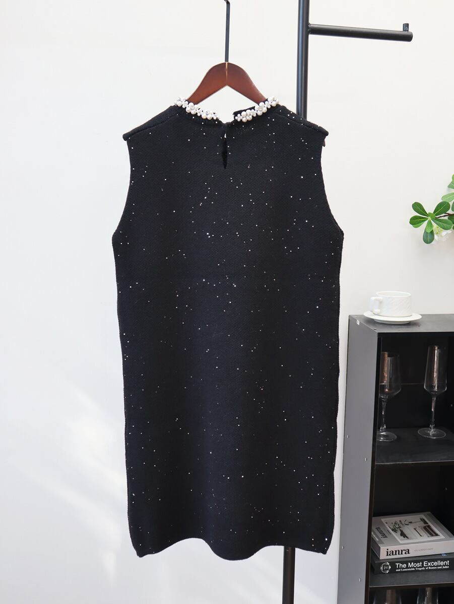 【dress】パール付きノースリーブニットワンピース Q7323
