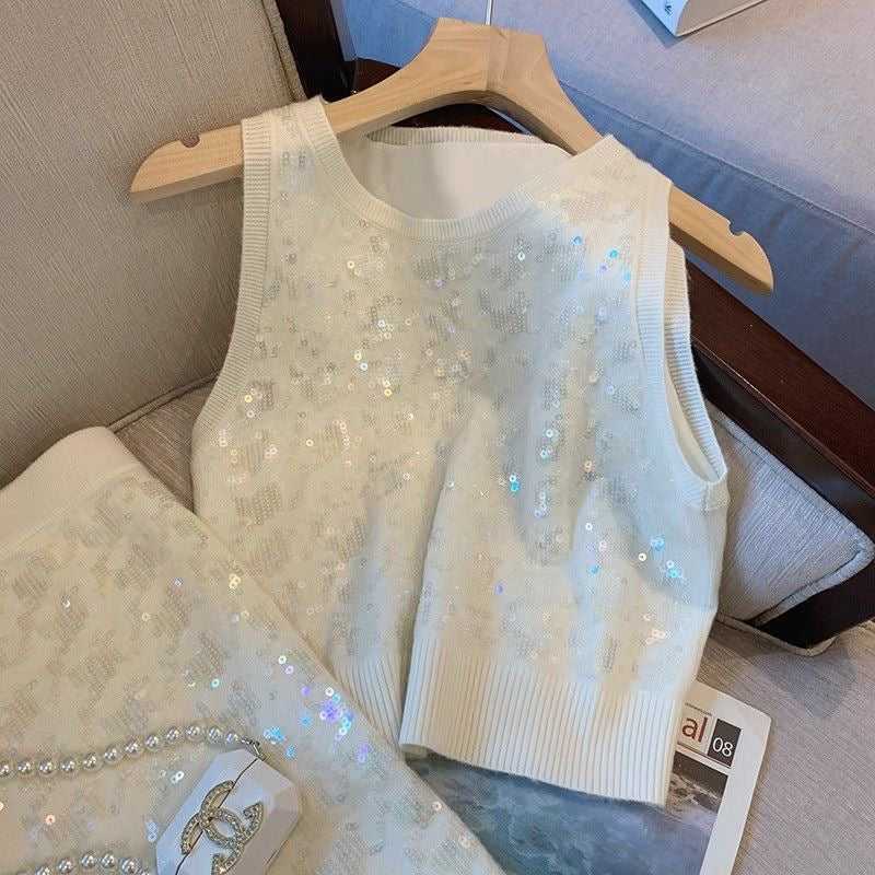 【set】ラウンドネックタンクトップ+スカート2点セットF7870