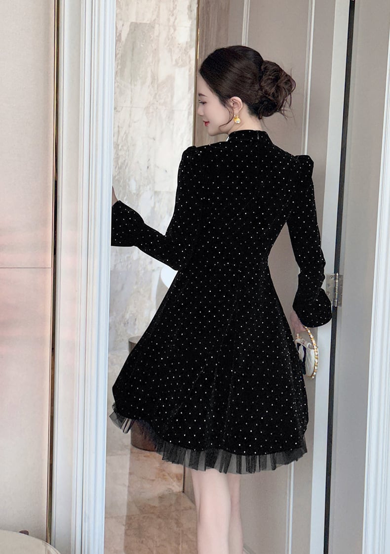 【dress】レースドッキングラインストーンベロアワンピース N3420