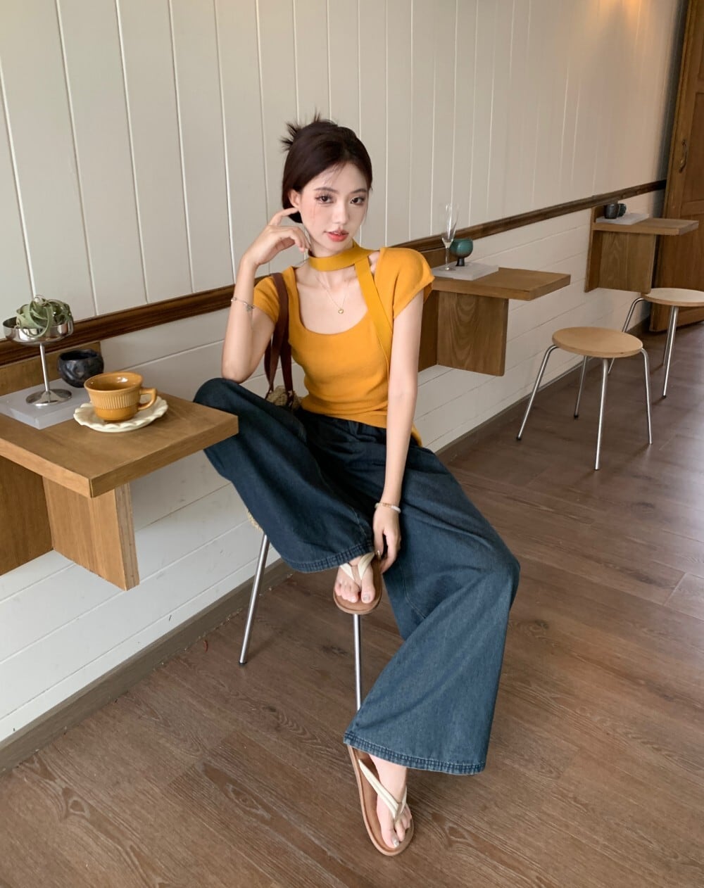 【set】ニットTシャツ×ワイドパンツセット M24141