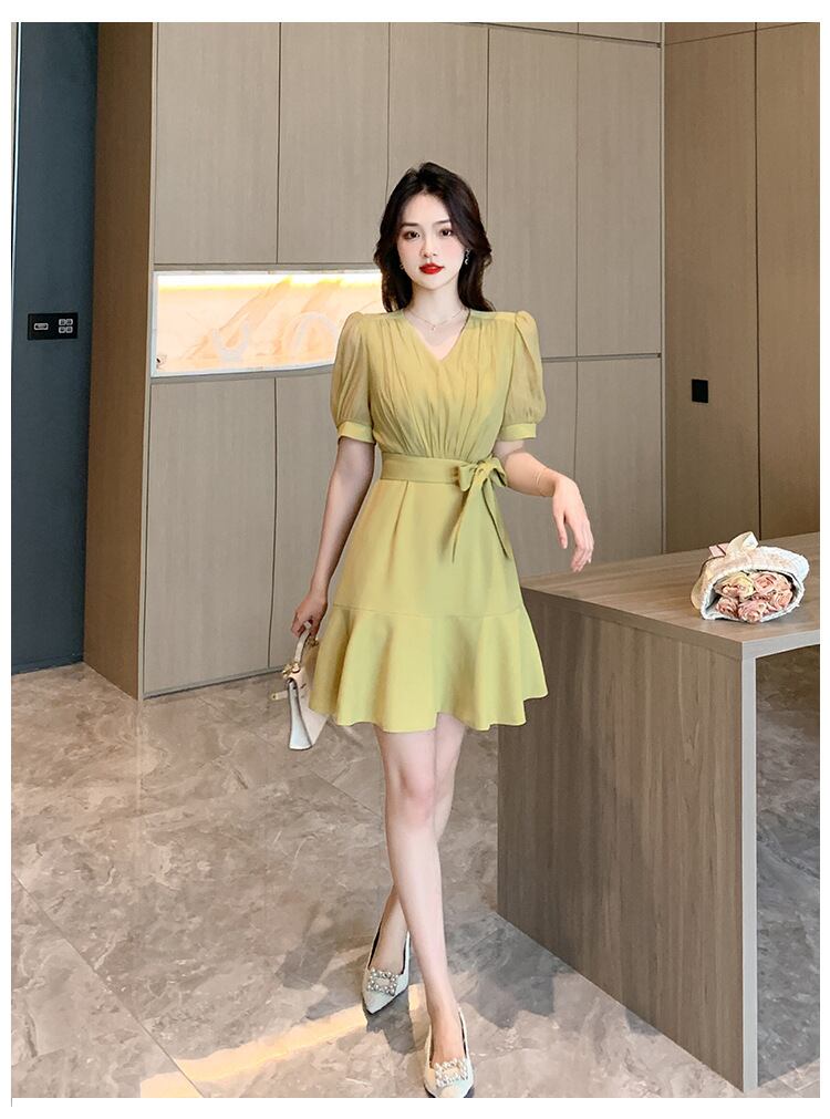 【dress】Vネックパフスリーブマーメイドワンピース G21511