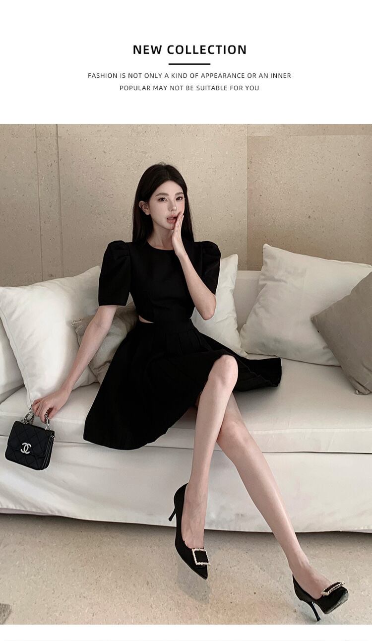 【dress】透かし彫りパフスリーブワンピース G21056