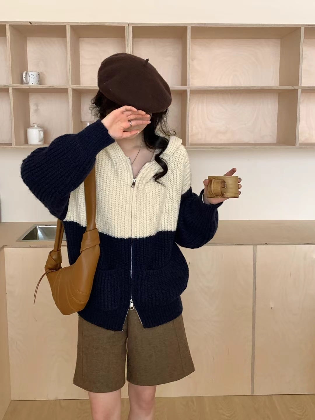 【outer】配色ニットカーデ M26025