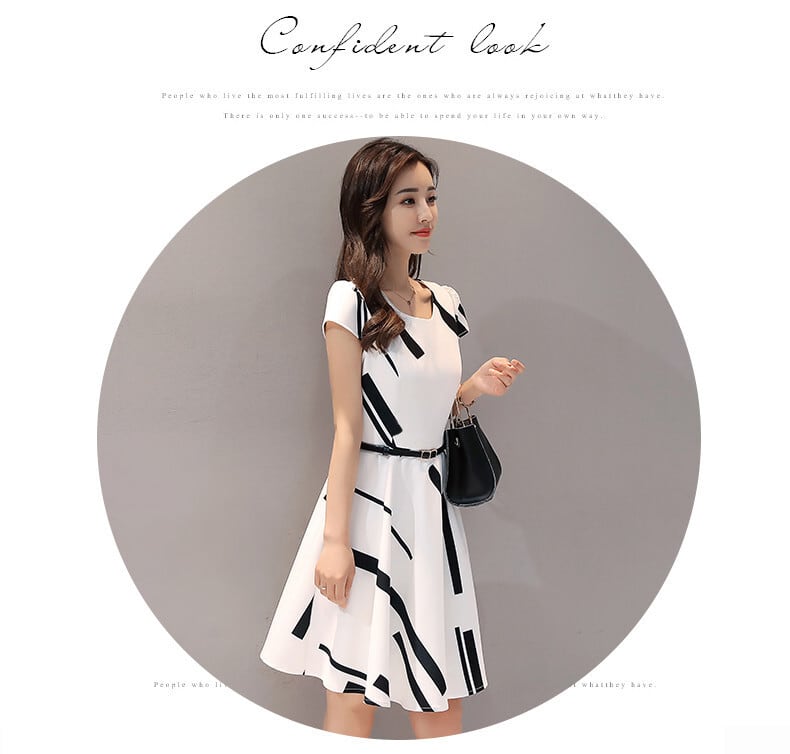 【dress】韓国風好感度UP!気質満点清新スウィートラウンドネックワンピース G0171