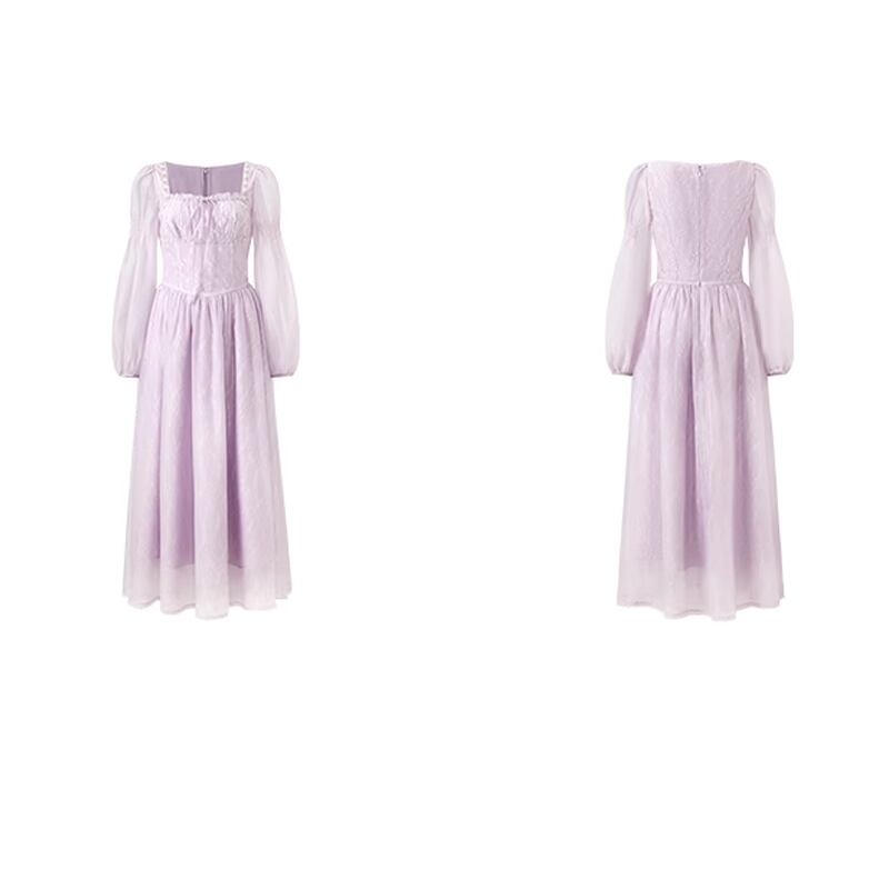 【dress】スクエアネックレースロングワンピース Q6388