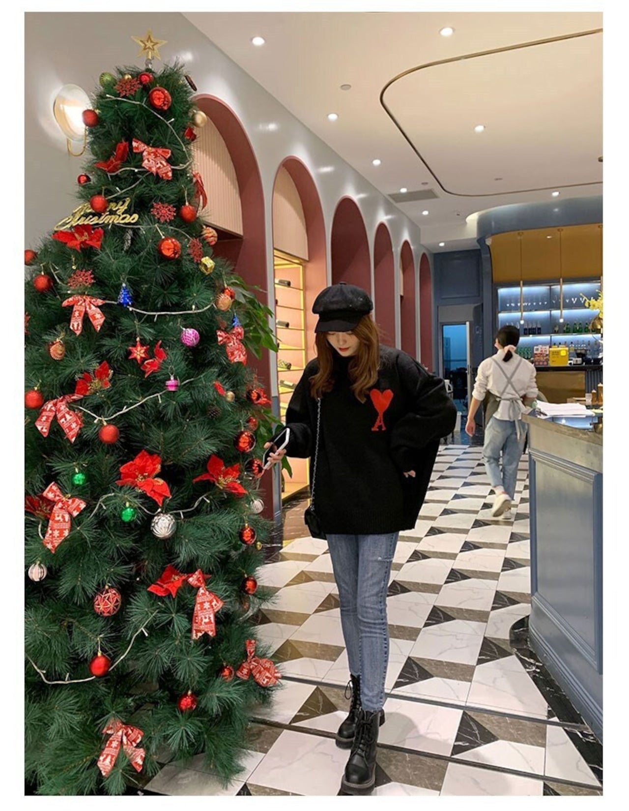 【tops】ラウンドネック長袖ニットセーターF8103